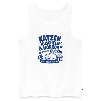 Katzen Kuscheln Horror Gucken Ritual - Männer Premium Bio Tank Top - Weiß - Vorne - Michal (187cm)