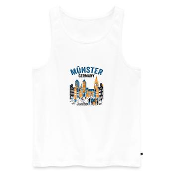 Münster Germany Skyline With Cyclists And Tourists - Men's Premium Organic Tank Top - white - Front - AI Model Male 178 light (178cm)
