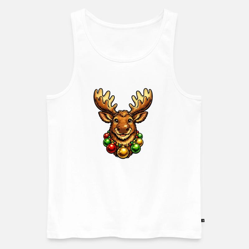 Elch mit Weihnachtsbaumkugelkette - Männer Premium Bio Tank Top - Weiß