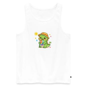 Sunny dinosaur with iced drink - Men's Premium Organic Tank Top - white - Front - Michal (187cm)