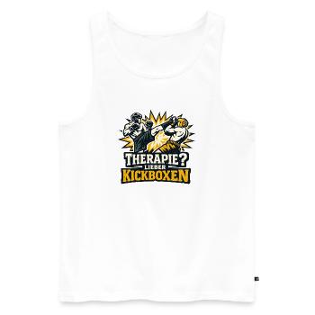 Therapie? Lieber Kickboxen - Männer Premium Bio Tank Top - Weiß - Vorne - AI Model Male 178 light (178cm)