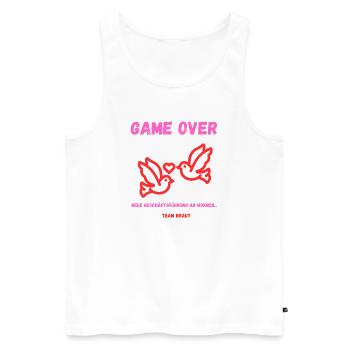 GAME OVER neue Geschäftsführung JGA Frauen  - Männer Premium Bio Tank Top - Weiß - Vorne - Michal (187cm)