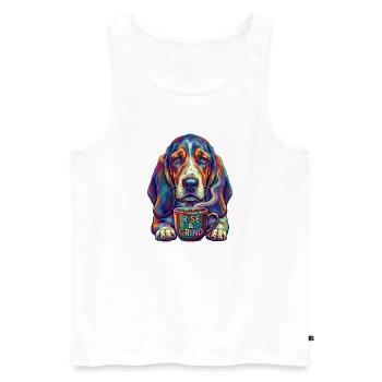 Pop Art Basset Hound Coffee Morning Grouches - Men's Premium Organic Tank Top - white - Front - AI Model Male 178 light (178cm)