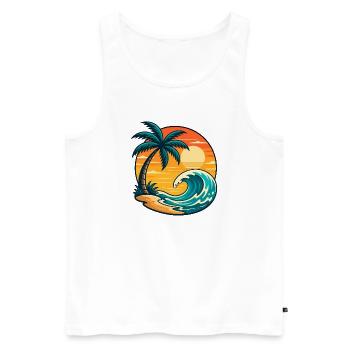 Palm Tree Sun Wave Vacation Summer Beach Shirt - Men's Premium Organic Tank Top - white - Front - Michal (187cm)