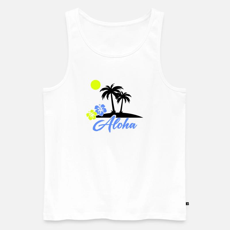 Aloha Hibiscus Neon Script - Men's Premium Organic Tank Top - white
