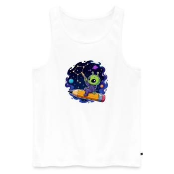Alien on a pencil in the starry sky - Men's Premium Organic Tank Top - white - Front - AI Model Male 178 light (178cm)