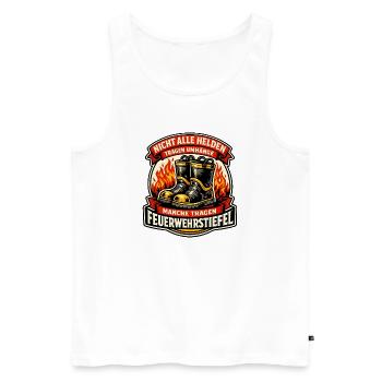 Feuerwehrstiefel Heldenmotto - Männer Premium Bio Tank Top - Weiß - Vorne - Michal (187cm)