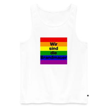 Wir sind die Brandmauer, No NZS, No AFD, Bunt - Männer Premium Bio Tank Top - Weiß - Vorne - Michal (187cm)