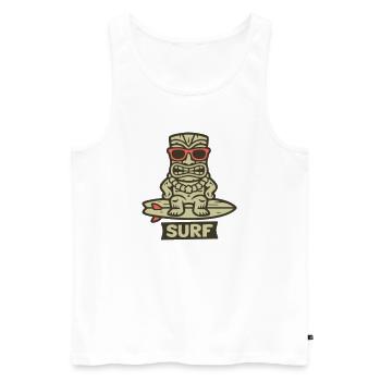 Tiki Figur Surfbrett Surfen Hawaii Strandbar - Männer Premium Bio Tank Top - Weiß - Vorne - Michal (187cm)