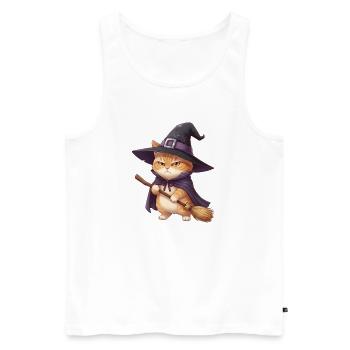 Katze als Hexe an Halloween - Männer Premium Bio Tank Top - Weiß - Vorne - Michal (187cm)