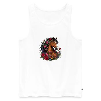 Portrait de cheval dans une couronne de fleurs - Débardeur bio Premium Homme - blanc - Devant - Michal (187cm)