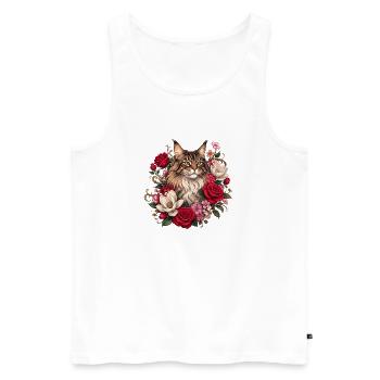 Chat fleuri dans le jardin de roses - Débardeur bio Premium Homme - blanc - Devant - Michal (187cm)