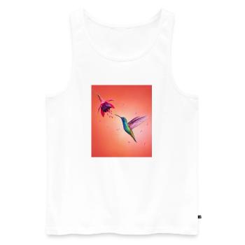 Leuchtender Kolibri am Blütenrand - Männer Premium Bio Tank Top - Weiß - Vorne - Michal (187cm)