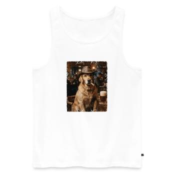 Cowboy Dog Zigarrenbar Golden Retriever - Männer Premium Bio Tank Top - Weiß - Vorne - Michal (187cm)