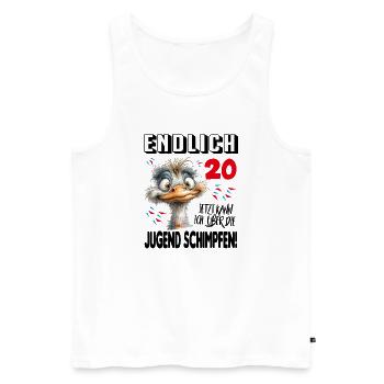 Endlich 20: Strauß Vogel Geburtstag Birthday - Männer Premium Bio Tank Top - Weiß - Vorne - Michal (187cm)