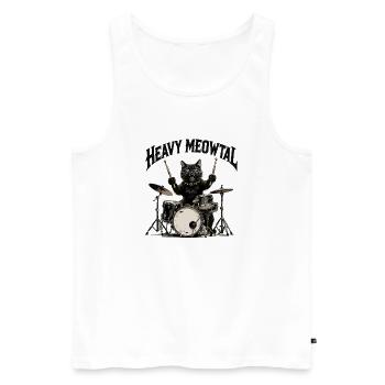 Heavy Metal Cat à la batterie - Débardeur bio Premium Homme - blanc - Devant - Michal (187cm)