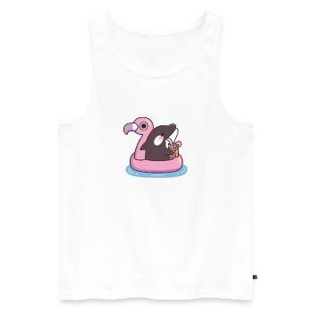 Orque drôle qui se détend avec un flotteur de piscine de flamants roses - Débardeur bio Premium Homme - blanc - Devant - Michal (187cm)
