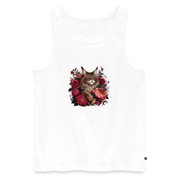 Portrait de chat dans un cercle de fleurs - Débardeur bio Premium Homme - blanc - Devant - Michal (187cm)