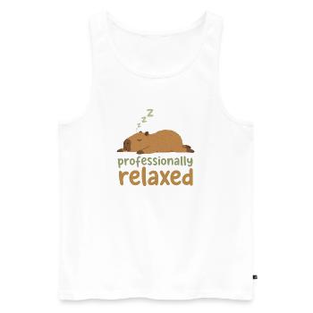 Sieste Cabybara : Détendu professionnellement - Débardeur bio Premium Homme - blanc - Devant - Michal (187cm)