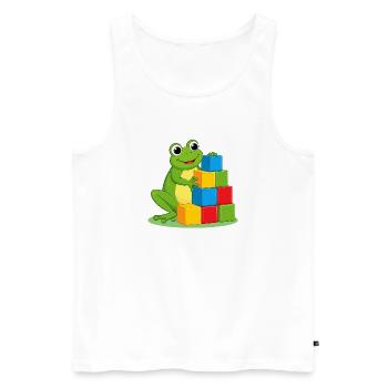 Green cartoon frog playing with colorful building blocks - Men's Premium Organic Tank Top - white - Front - Michal (187cm)
