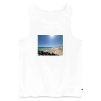 Plage au soleil : bleu et sable - Débardeur bio Premium Homme - blanc - Devant - Michal (187cm)