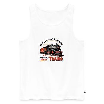 Illustration nostalgique de locomotive à vapeur - Débardeur bio Premium Homme - blanc - Devant - Michal (187cm)