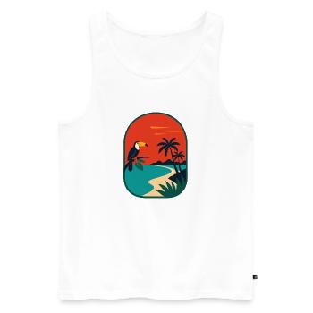 Panorama côtier tropical avec toucan - Débardeur bio Premium Homme - blanc - Devant - Michal (187cm)