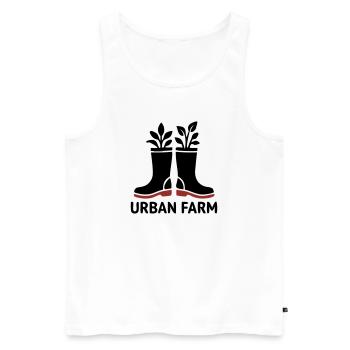 Urban Farm Rubber Boots Logo - Men's Premium Organic Tank Top - white - Front - Michal (187cm)