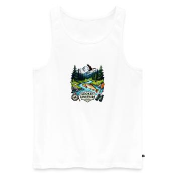 Accros à l’aventure : la pêche en rivière de montagne - Débardeur bio Premium Homme - blanc - Devant - Michal (187cm)