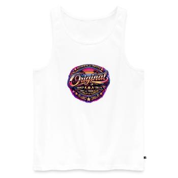 Insigne rétro Neon Synthwave des années 1980 Original 1986 - Débardeur bio Premium Homme - blanc - Devant - Michal (187cm)
