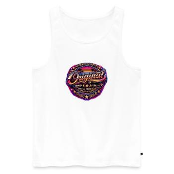 Retro 1980s Neon Synthwave Original 1989 Badge - Männer Premium Bio Tank Top - Weiß - Vorne - Michal (187cm)