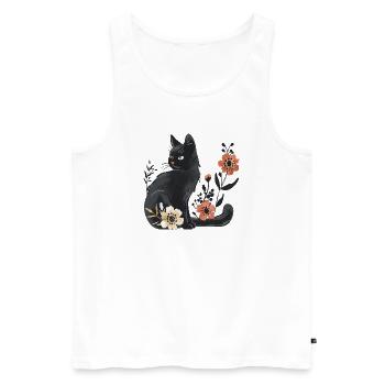 Chat noir parmi les fleurs printanières - Débardeur bio Premium Homme - blanc - Devant - Michal (187cm)