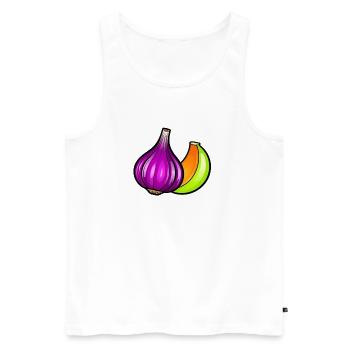 Illustration Pop Art : Tête et Gousse d'Ail Violet - Débardeur bio Premium Homme - blanc - Devant - Michal (187cm)
