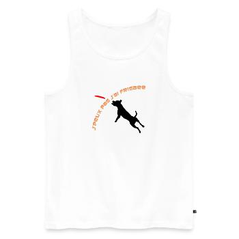 Staffie j'peux pas j'ai frisbee sport - 003 - Débardeur bio Premium Homme - blanc - Devant - Michal (187cm)