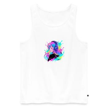 Fille aux écouteurs néon - Débardeur bio Premium Homme - blanc - Devant - Michal (187cm)