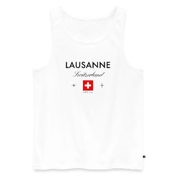 Lausanne Schweiz Koordinaten Reise Souvenir - Männer Premium Bio Tank Top - Weiß - Vorne - Michal (187cm)
