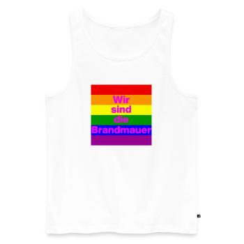 Wir sind die Brandmauer, NO NZS, NO AFD, FRIEDEN - Männer Premium Bio Tank Top - Weiß - Vorne - Michal (187cm)