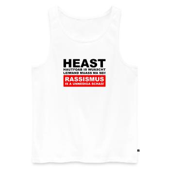 Hautfoab is wuascht - Anti-Rassismus Shirt im Wien - Männer Premium Bio Tank Top - Weiß - Vorne - Michal (187cm)
