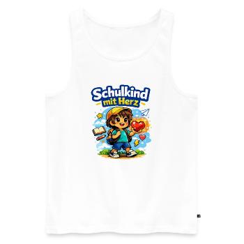 Schulkind mit Herz und vieles mehr - Männer Premium Bio Tank Top - Weiß - Vorne - Michal (187cm)
