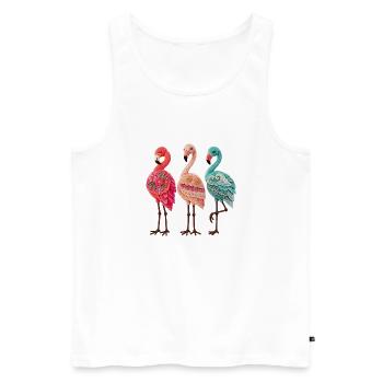 Trio de flamants roses artisanaux dans des poses vibrantes - Débardeur bio Premium Homme - blanc - Devant - Michal (187cm)