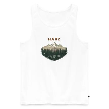 Harz Wilderness Co. | Vintage Outdoor - Männer Premium Bio Tank Top - Weiß - Vorne - Michal (187cm)