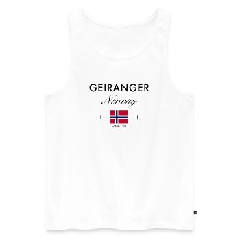 Geiranger Norwegen Koordinaten Reise Souvenir - Männer Premium Bio Tank Top - Weiß - Vorne - Michal (187cm)