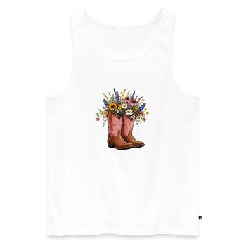 Blumenstrauß in Cowboy Boots - Männer Premium Bio Tank Top - Weiß - Vorne - Michal (187cm)