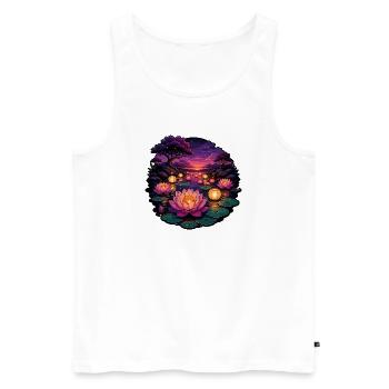 Lotus-Lichter am Abend - Männer Premium Bio Tank Top - Weiß - Vorne - Michal (187cm)