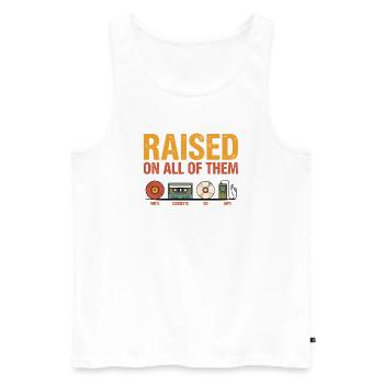 Aufgewachsen mit all diesen Vintage-Musik-Retro-Liebhabern - Männer Premium Bio Tank Top - Weiß - Vorne - Michal (187cm)