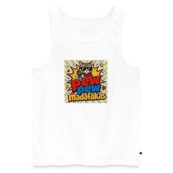 Pew Pew Madafakas Katze - Männer Premium Bio Tank Top - Weiß - Vorne - Michal (187cm)