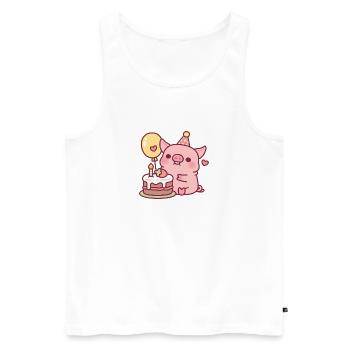Süßes Schwein mit Geburtstagskuchen und Ballon - Männer Premium Bio Tank Top - Weiß - Vorne - Michal (187cm)