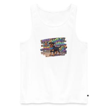 Friendly Rottweiler in front of cool graffiti - Men's Premium Organic Tank Top - white - Front - Michal (187cm)