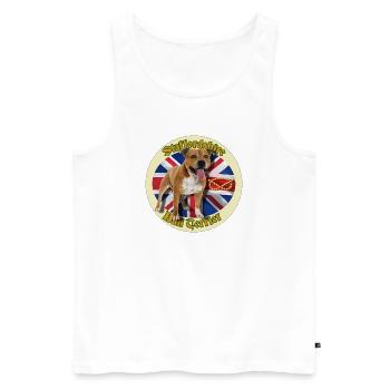 Red Staffie on English Flag Background - 014 - Men's Premium Organic Tank Top - white - Front - Michal (187cm)