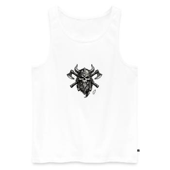Wikingerschädelwappen mit Äxten - Männer Premium Bio Tank Top - Weiß - Vorne - Michal (187cm)